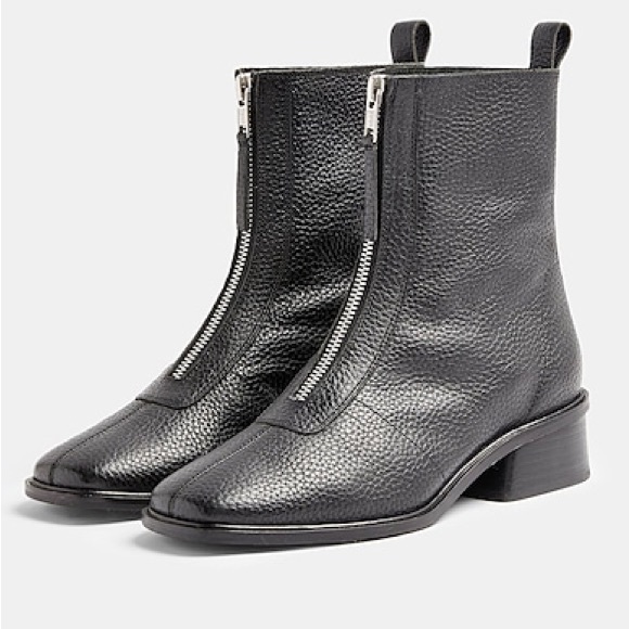 Topshop Shoes - Used- good condition leather zip up booties topshop black sleek